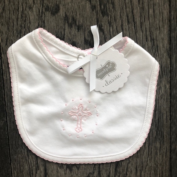Mud Pie French Knot Cross baby Bib and hat - Picture 3 of 8